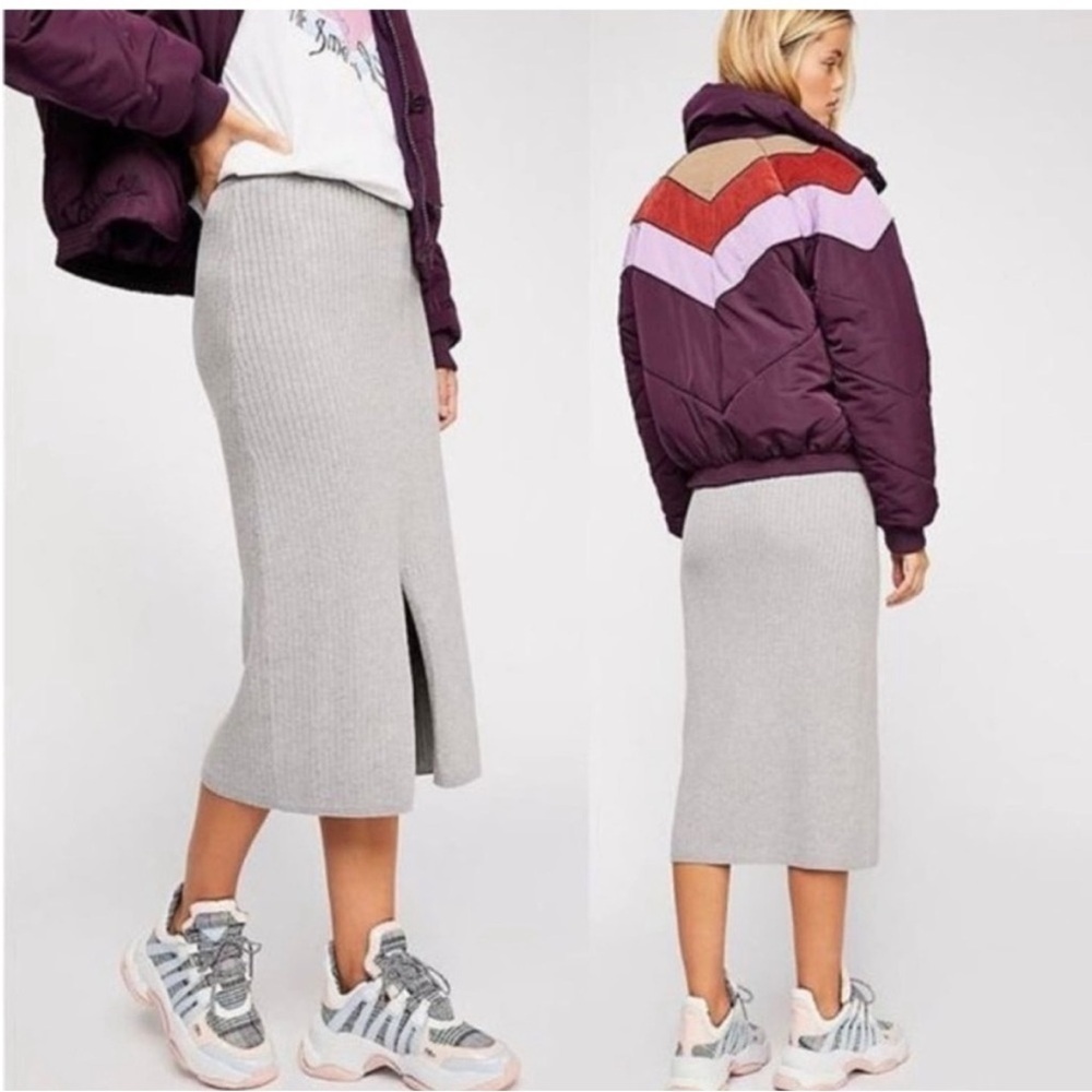 Free People Gray Ribbed Midi Skirt